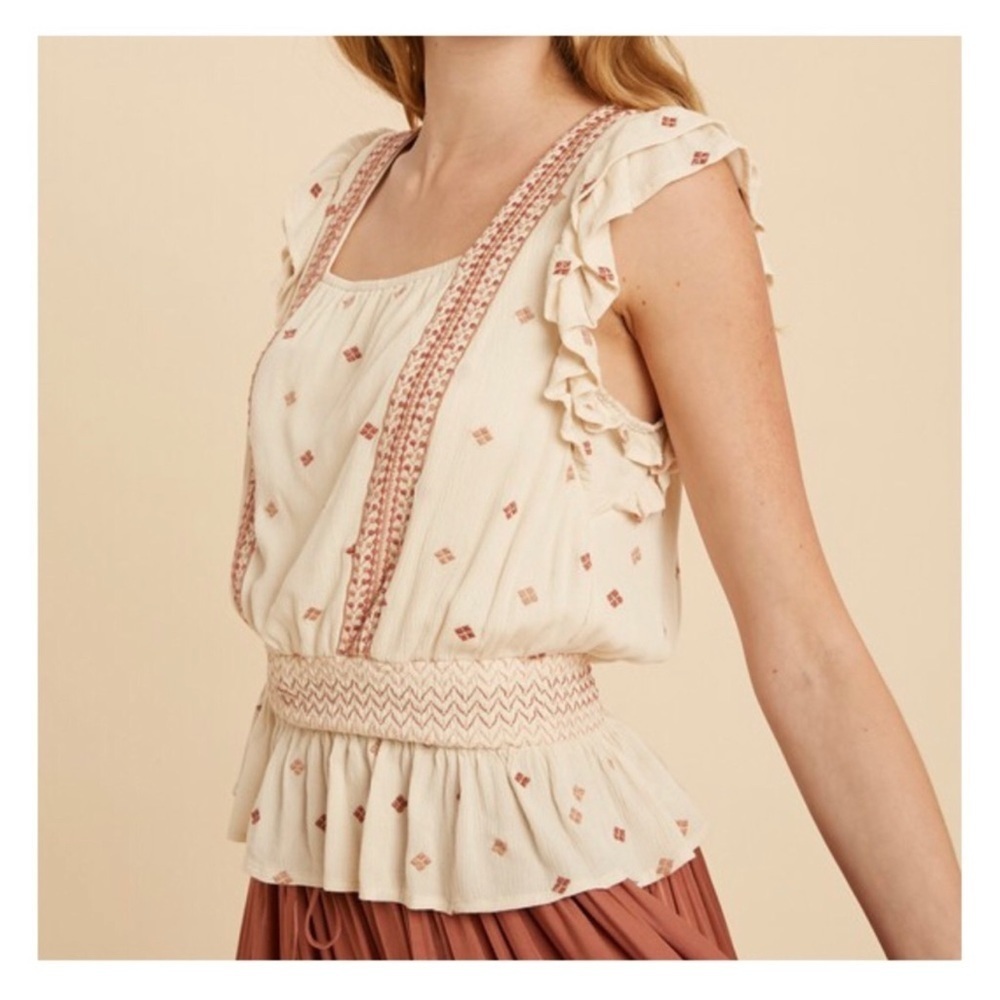 Embroidered Ruffle Sleeve Apron Top - Picture 3 of 4
